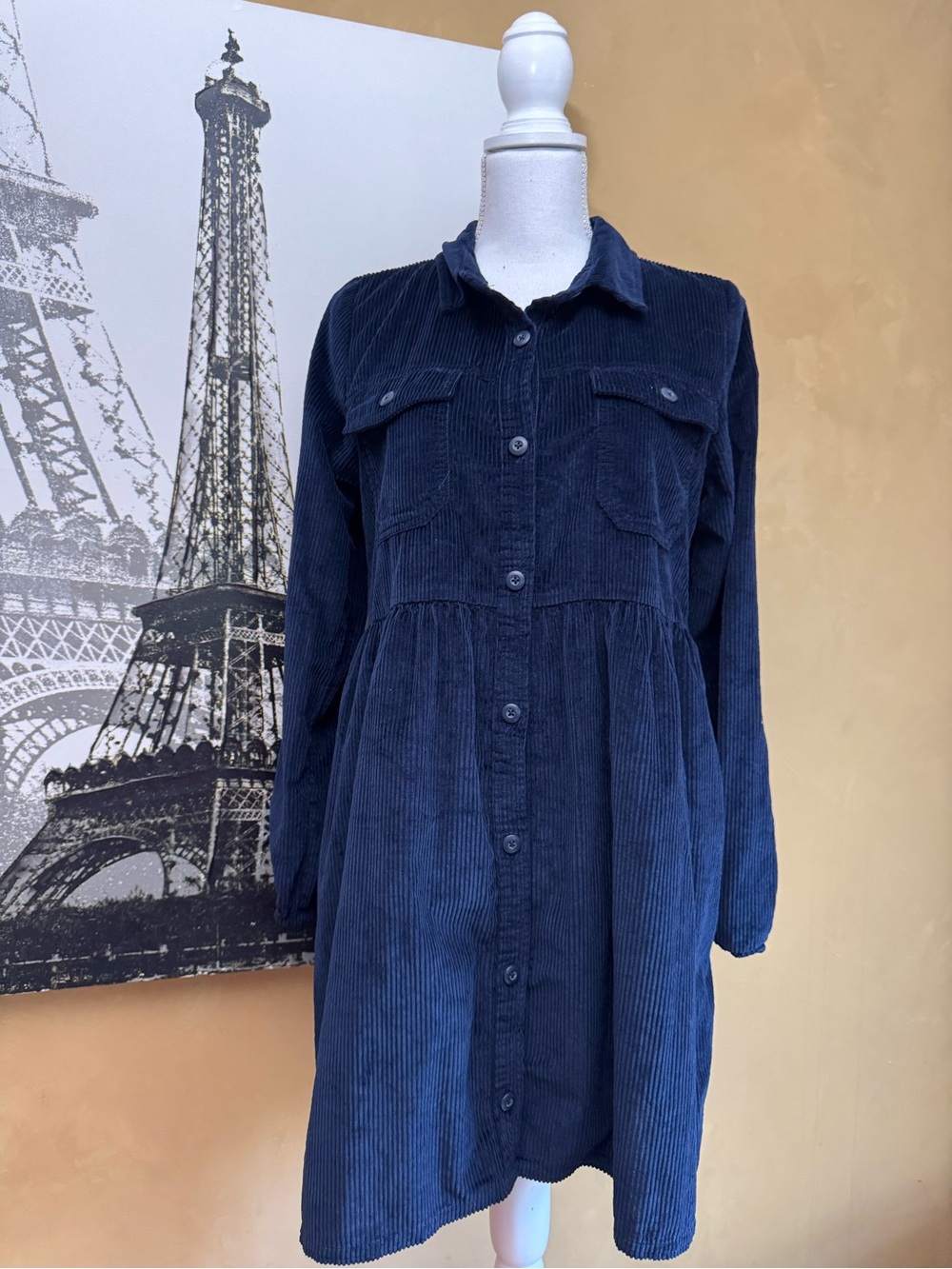 American Eagle Outfitters Navy Corduroy Button Front Dress NWT Small